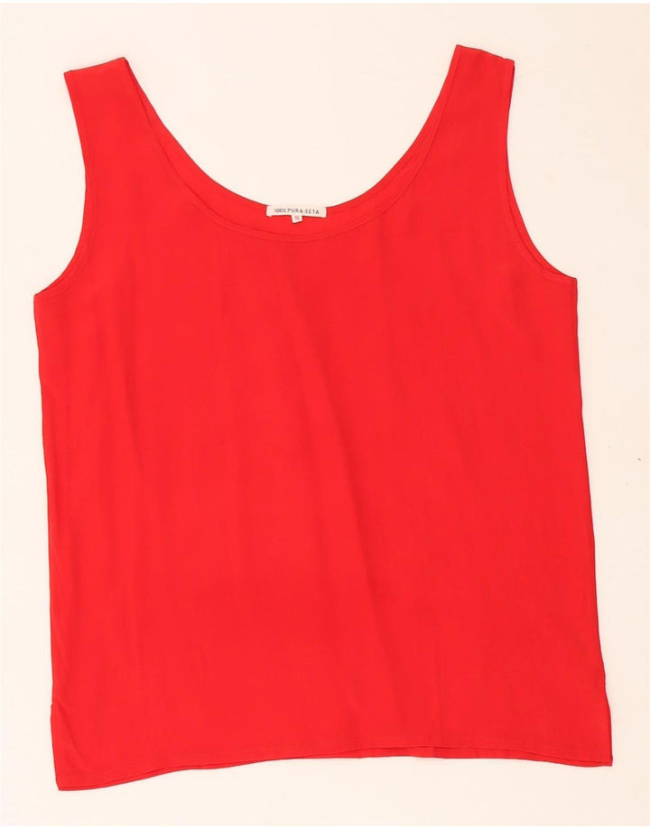 VINTAGE Chaleco de Mujer Top UK 10 Pequeña Seda Roja