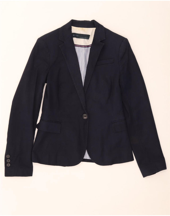 Zara Chaqueta Blazer De 1 Botón para Mujer UK 8 Small Azul Marino Algodón