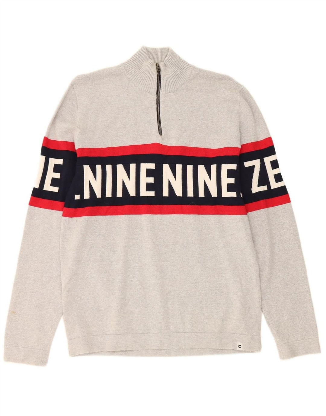 JACK & JONES Mens Graphic Zip Neck Jumper Sweater Large Grey Colourblock