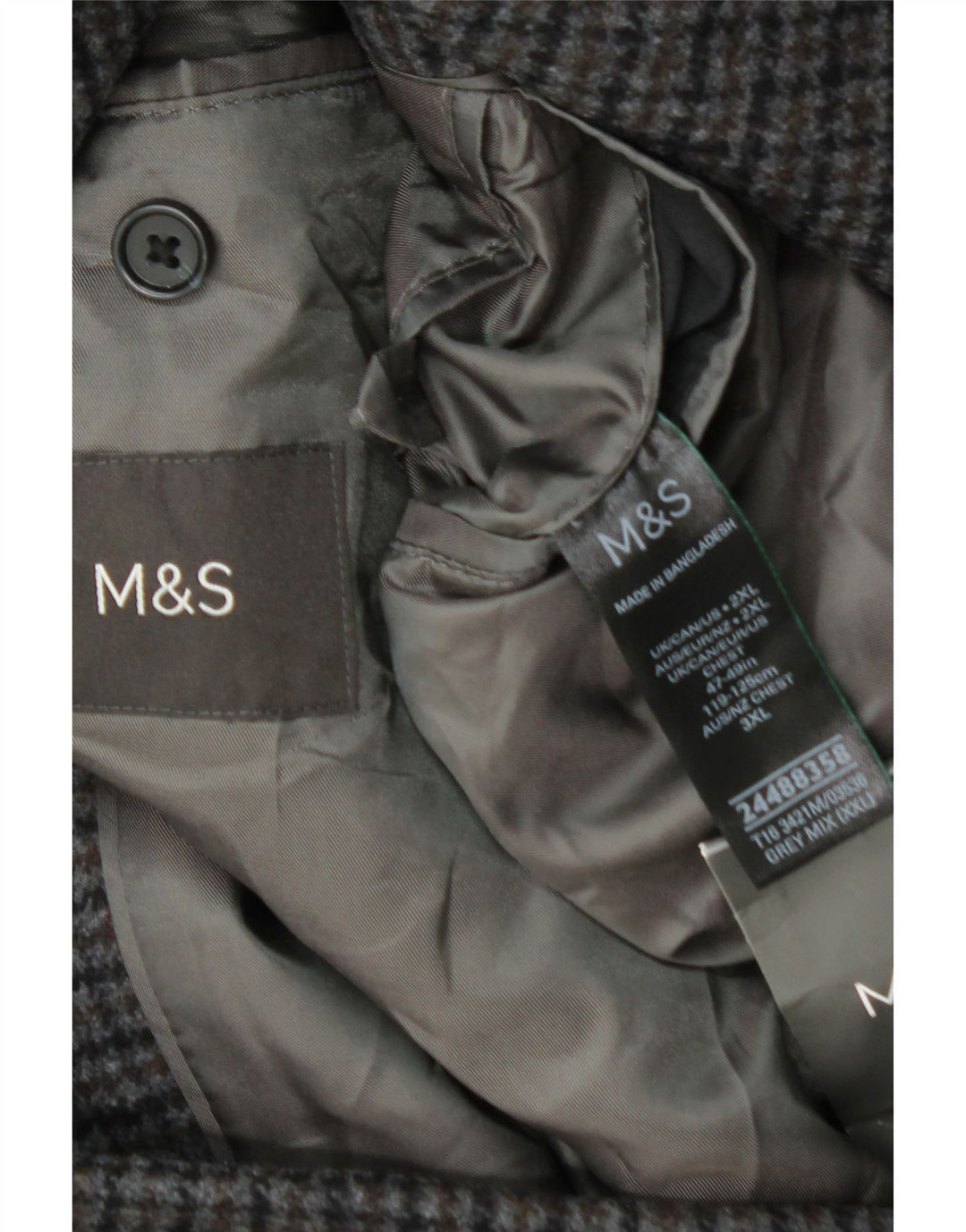 Marks & Spencer Abrigo para hombre UK 44 2XL Lana de pata de gallo gris