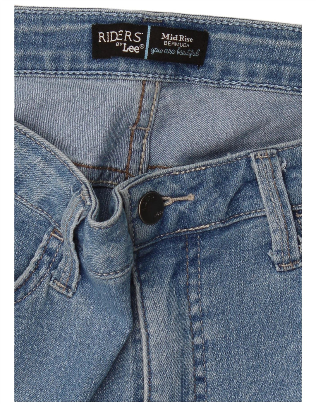 Lee mujeres Riders Mid Rise Bermuda pantalones cortos de mezclilla W30 azul medio