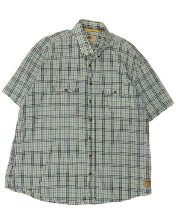 Camel Active - Camisa de manga corta para hombre, ajuste regular, talla 2XL, algodón a cuadros verdes