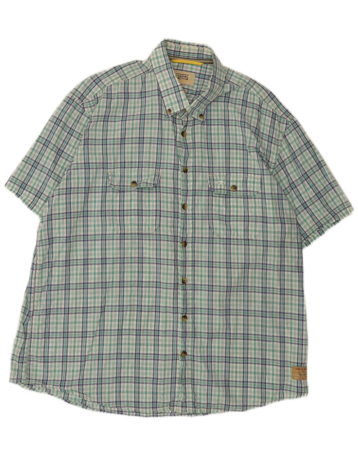 Camel Active - Camisa de manga corta para hombre, ajuste regular, talla 2XL, algodón a cuadros verdes