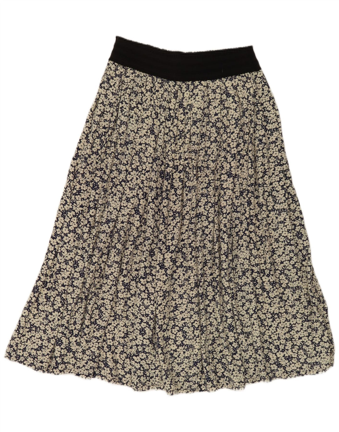 Vintage mujer falda acampanada W28 medio azul marino floral