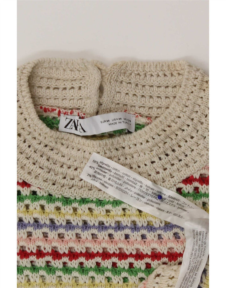 Zara Top corto de crochet para mujer Reino Unido 40 Mediano Algodón a rayas multicolor