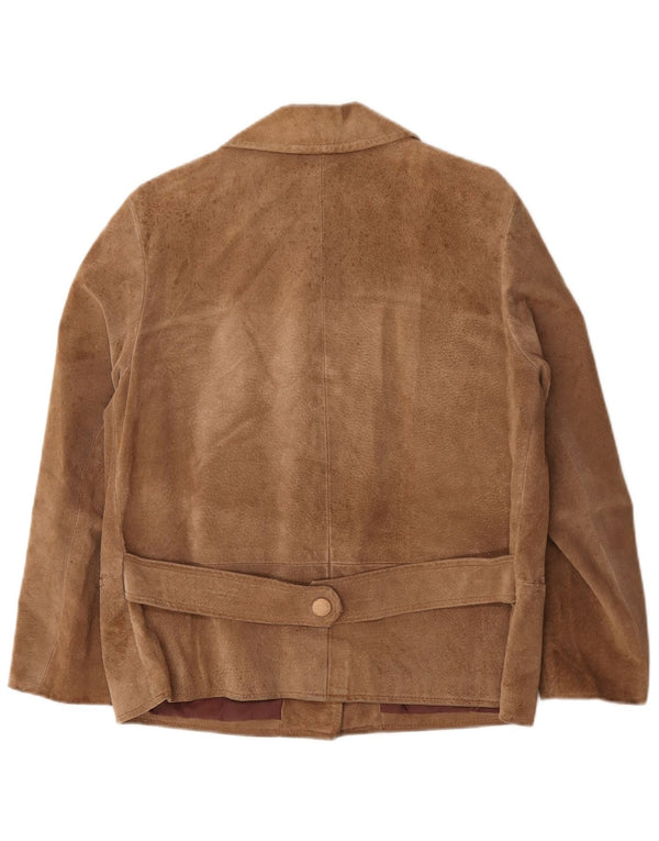 Vintage mujer 3 botones ante Blazer chaqueta Reino Unido 16 grande beige