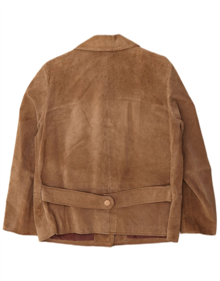 Vintage mujer 3 botones ante Blazer chaqueta Reino Unido 16 grande beige