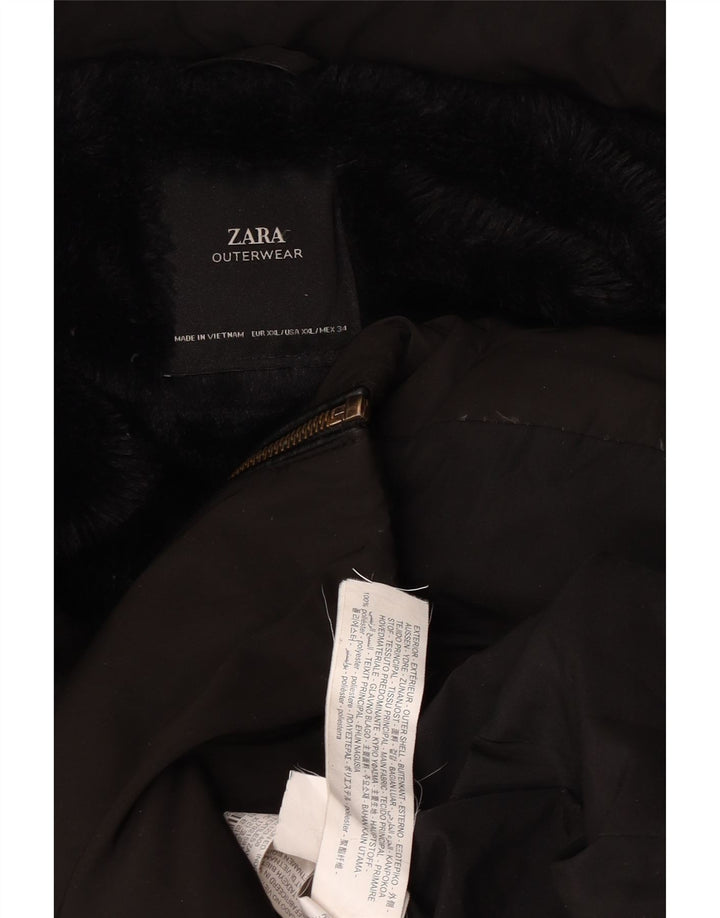 Zara Mujer Abrigo Acolchado Con Capucha ES 39 2XL Poliéster Negro