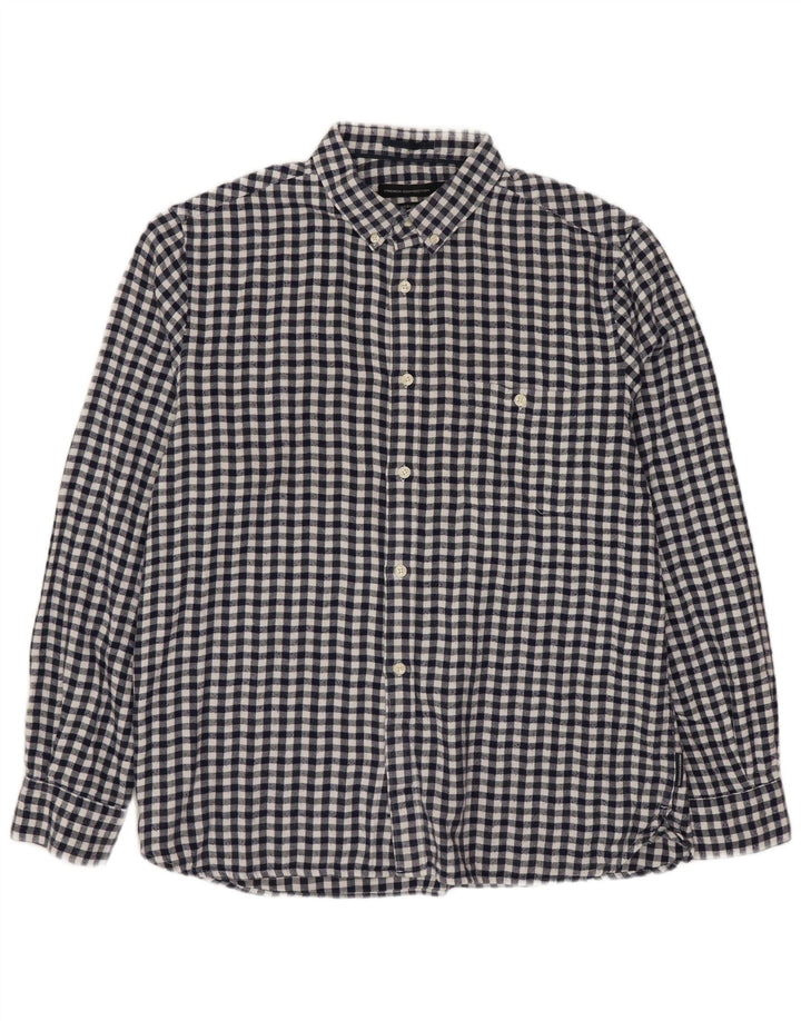 FRENCH CONNECTION Camisa de franela regular para hombre, talla grande, color azul marino