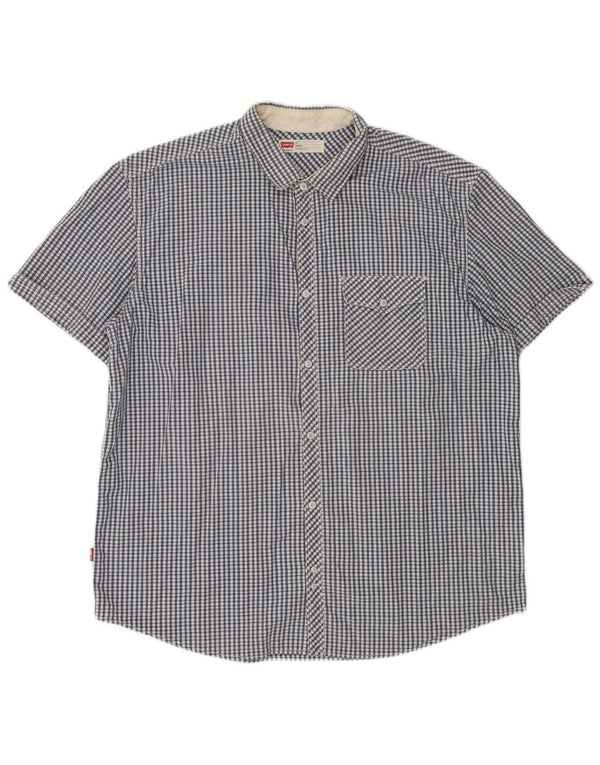 Levi's Camisa de manga corta para hombre, ajuste estándar, talla 2XL, algodón a cuadros azul clásico