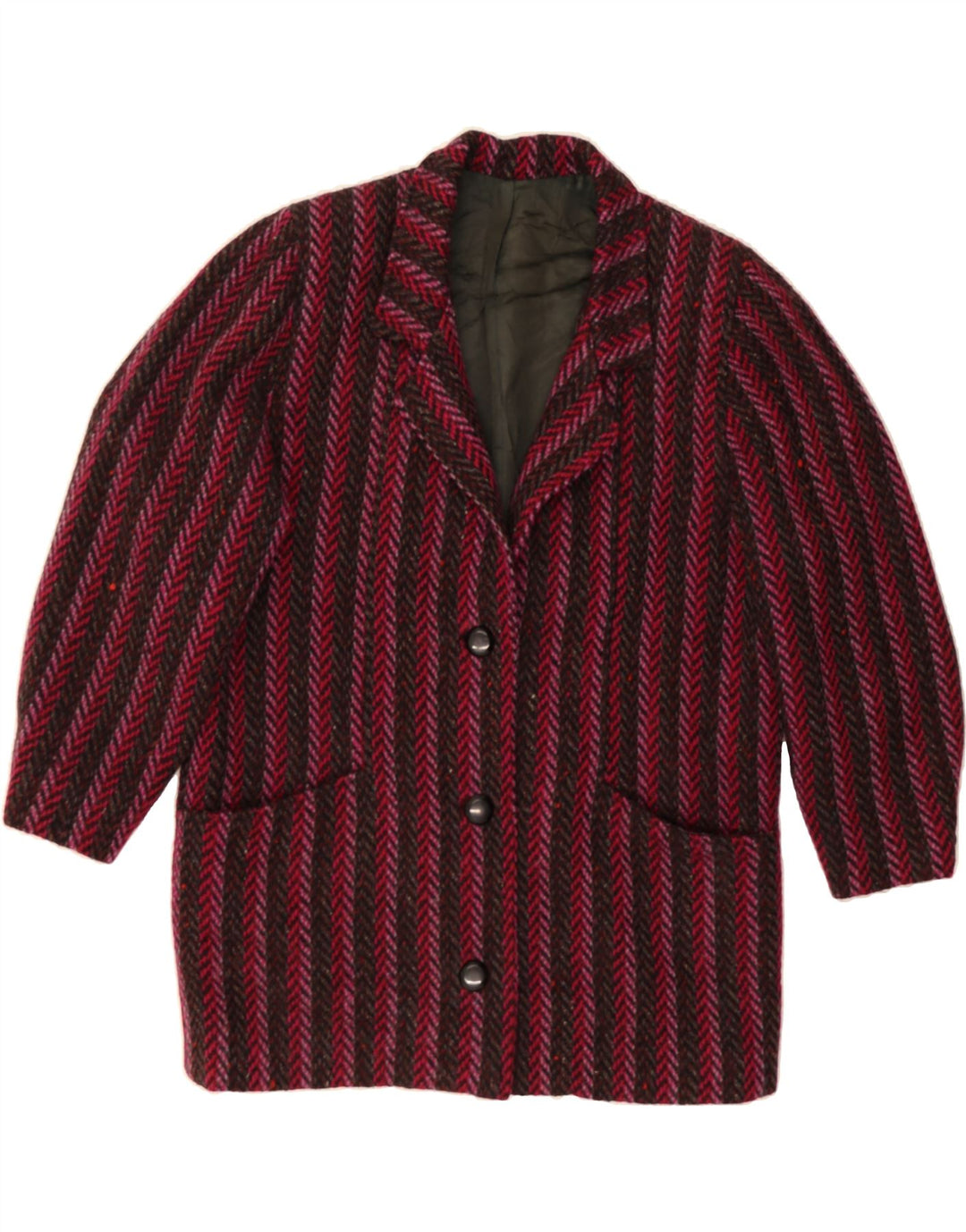 VINTAGE Womens Overcoat UK 18 XL Red Striped Vintage Vintage and Second-Hand Vintage from Messina Hembry 
