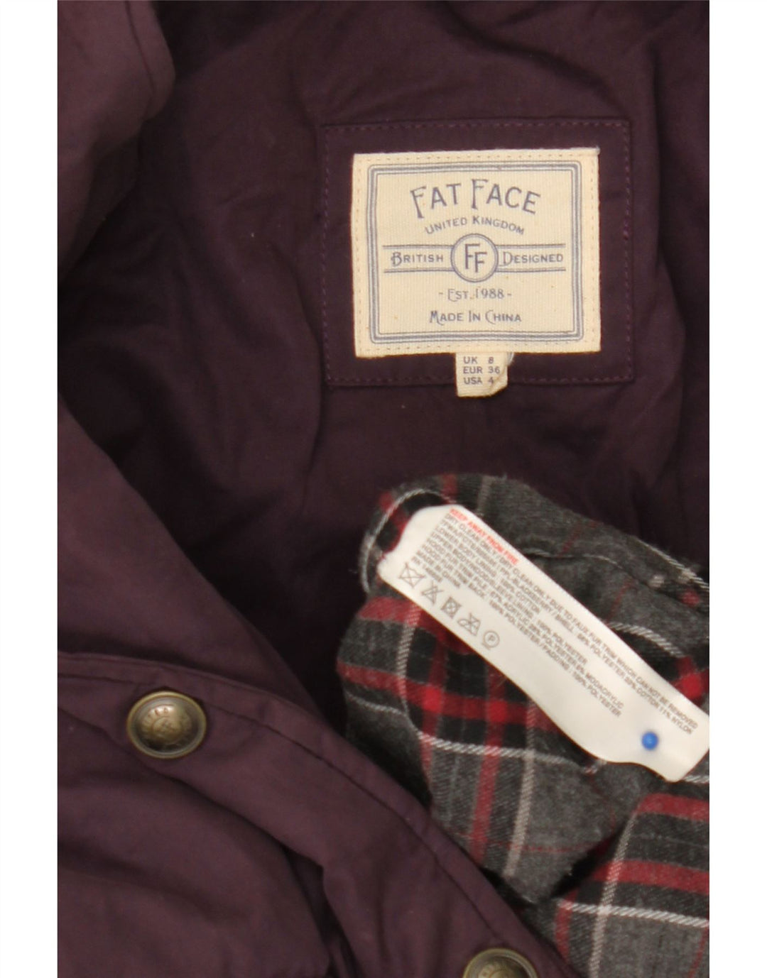 Abrigo acolchado con capucha para mujer Fat Face UK 8 Small Poliéster morado