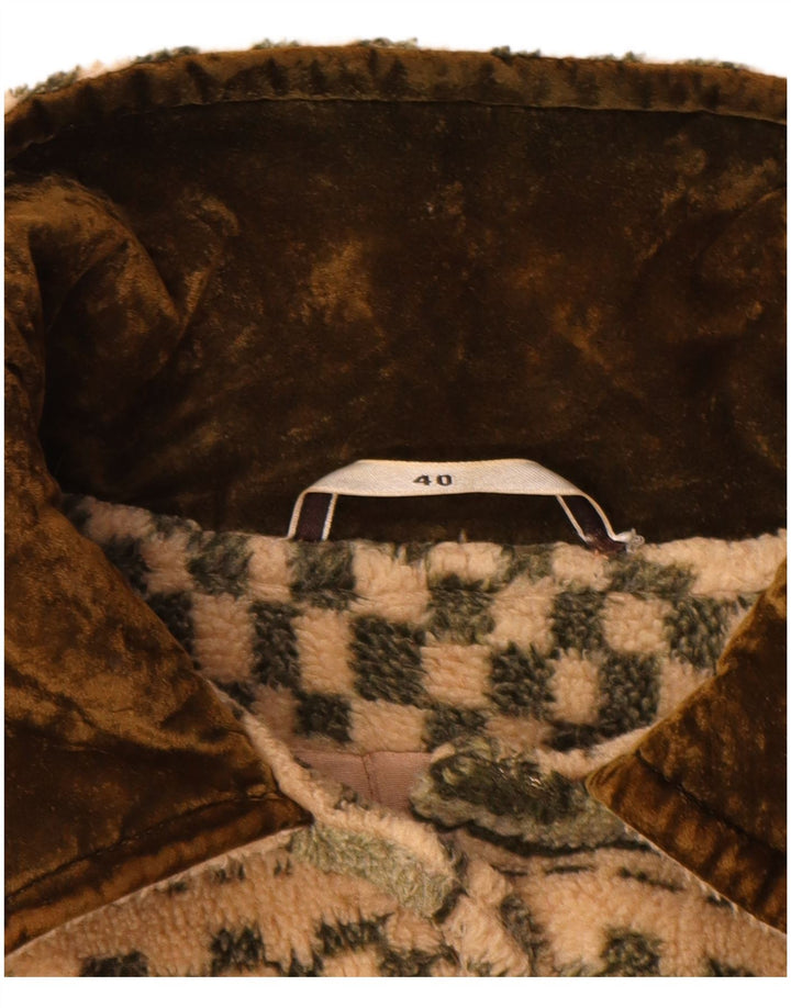 Vintage mujer oversize polar abrigo EU 40 medio beige rayas