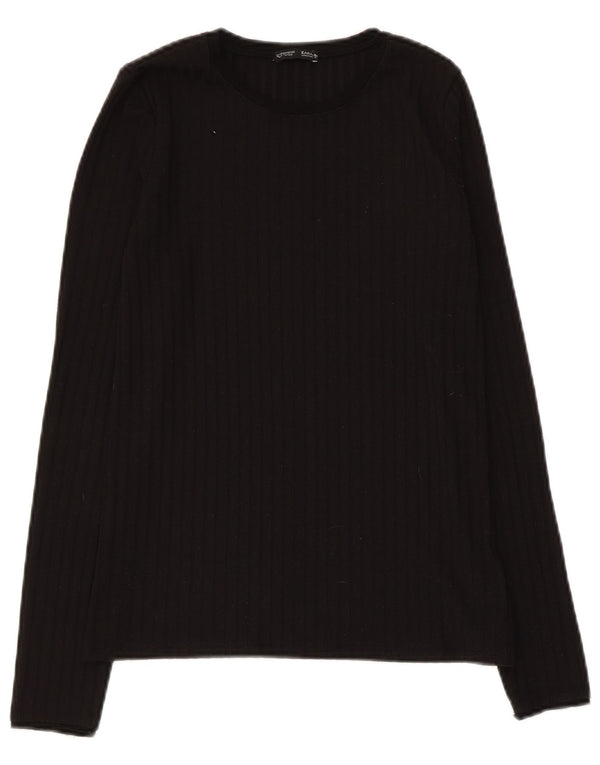 Zara Mujer Top Manga Larga UK 42 Mediano Negro