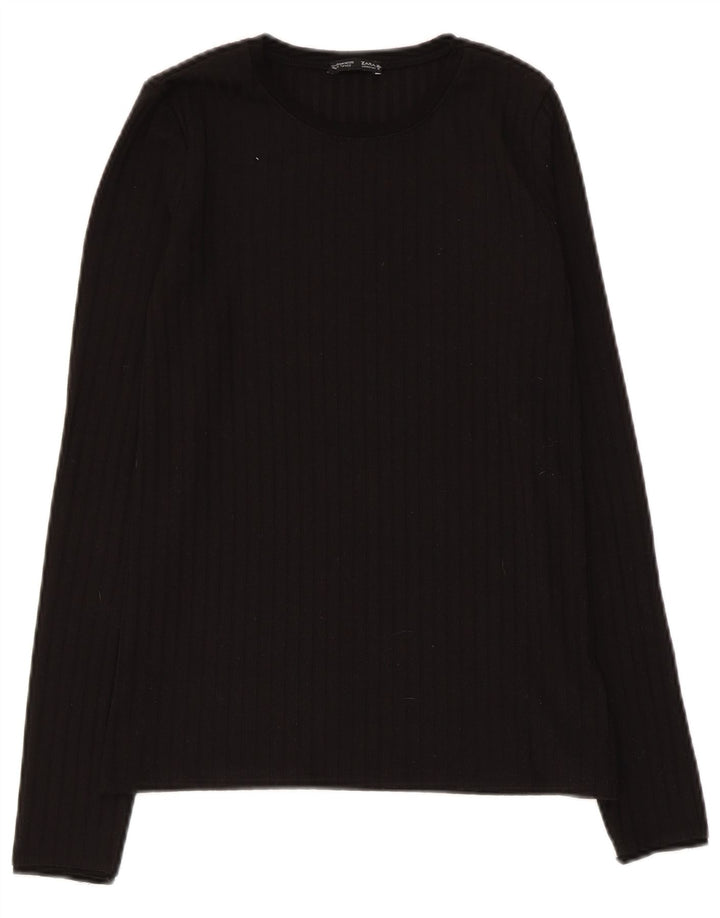 Zara Mujer Top Manga Larga UK 42 Mediano Negro