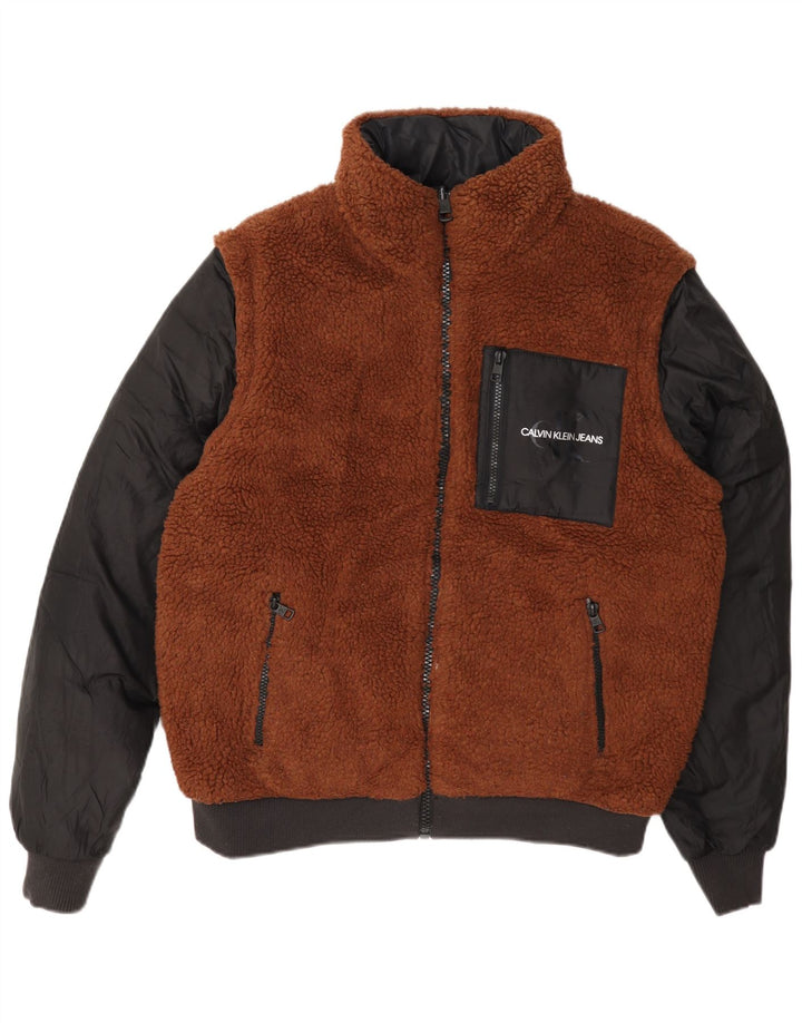Calvin Klein Chaqueta Acolchada Reversible para Hombre UK 36 Small Marrón Colorblock