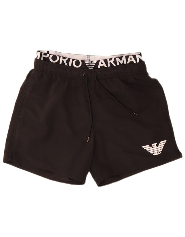 Emporio Armani Mens Graphic Graphic Bañador Shorts Pequeño Poliéster Negro