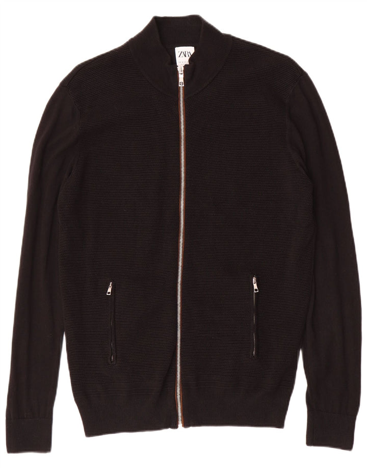 ZARA Hombre Cárdigan Sueter Medio Negro Algodón