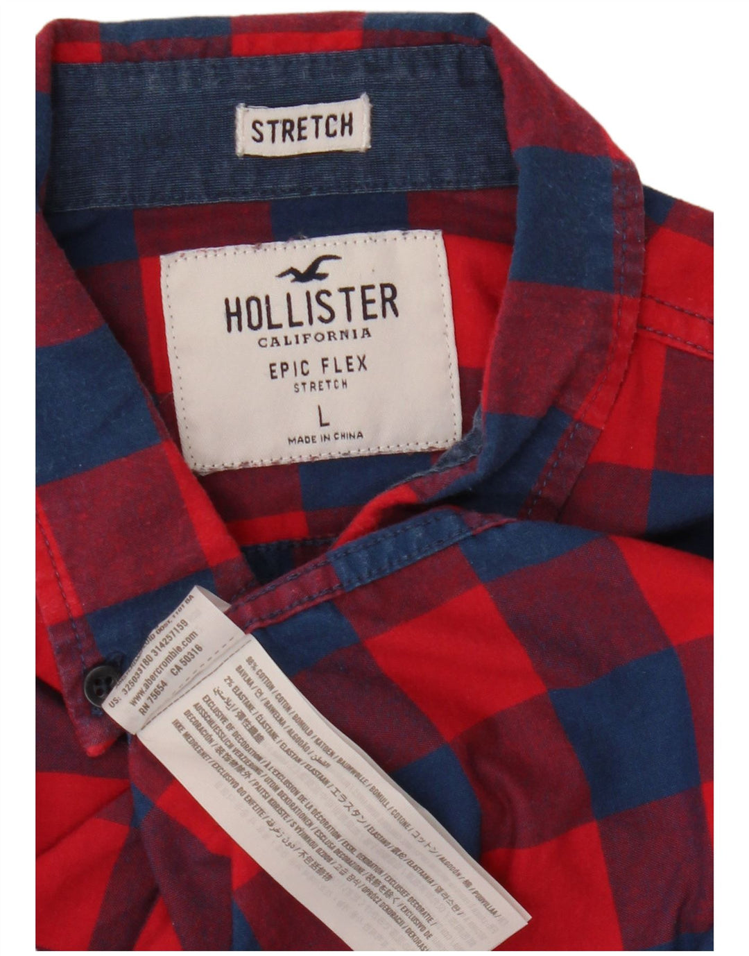 Camisa HOLLISTER para hombre de algodón a cuadros rojos grandes