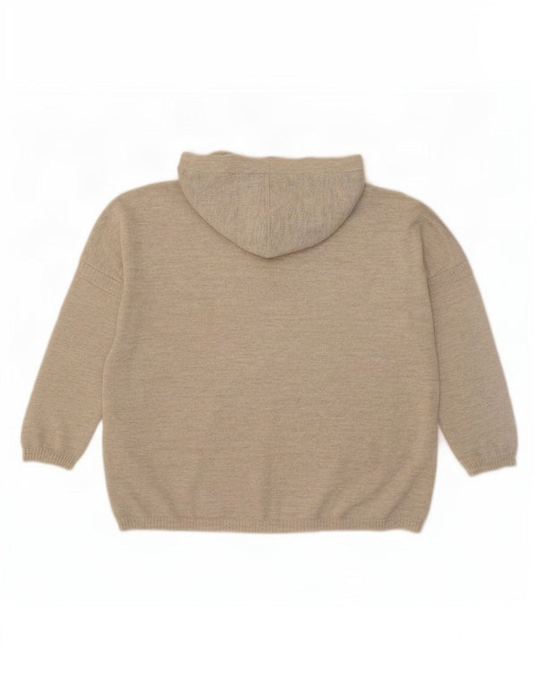 Massimo Dutti Womens 3/4 Sleeve Hooded Jumper Sweater UK 18 XL Beige