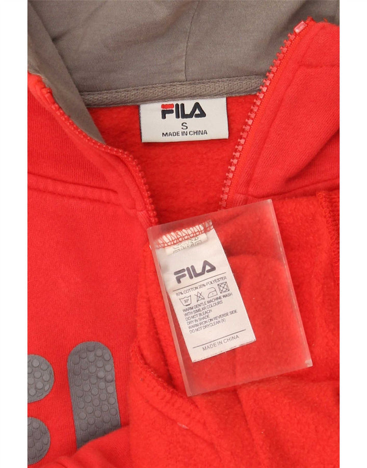 Fila Sudadera con capucha y cremallera gráfica para hombre, talla pequeña, algodón rojo