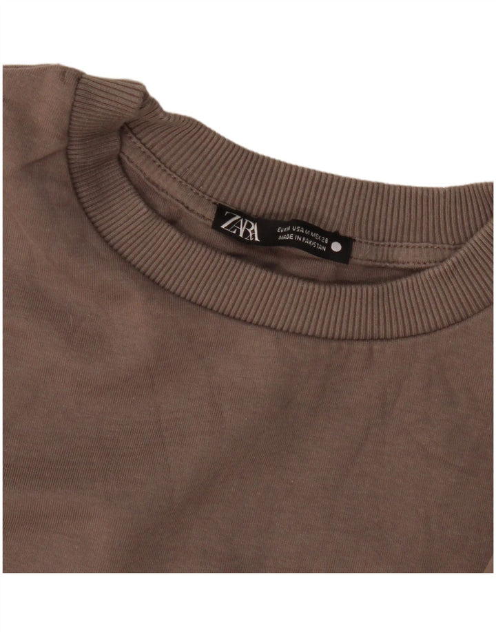 Zara Mujer Sudadera De Manga Corta De Gran Tamaño Jersey UK 44 Medium Beige