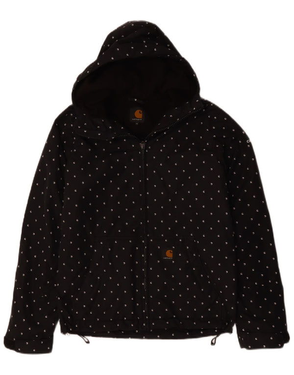 CARHARTT Womens Oversized Graphic Hooded Windbreaker Jacket UK 6 XS Black