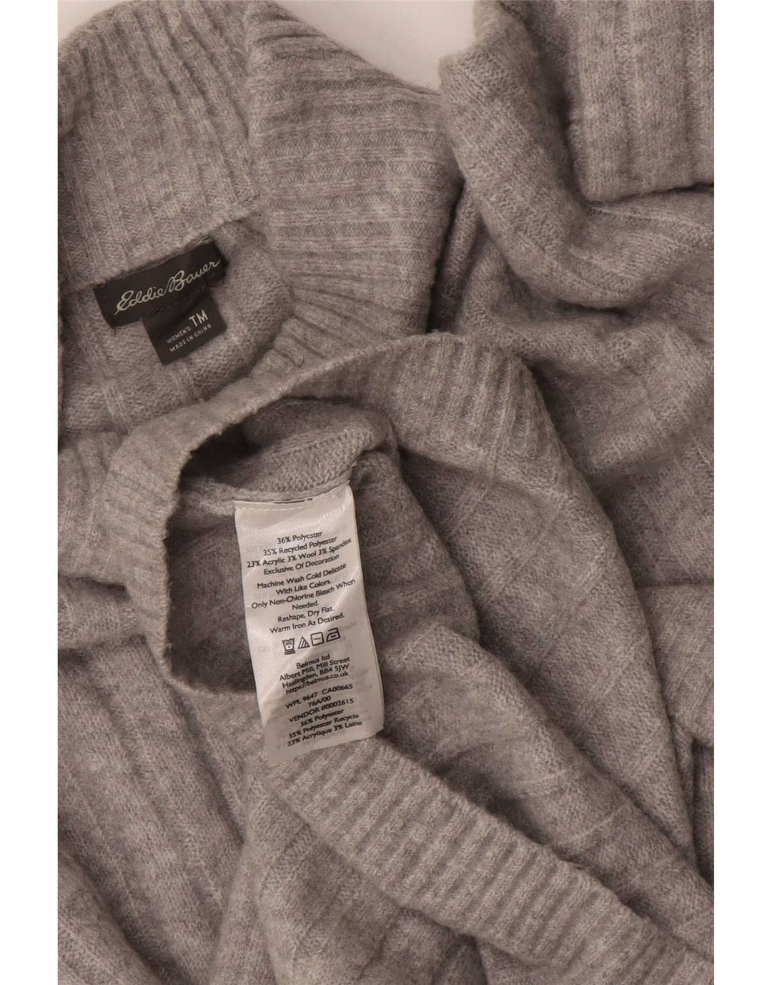 Eddie Bauer Suéter alto con cuello alto para mujer, talla 44, color gris medio