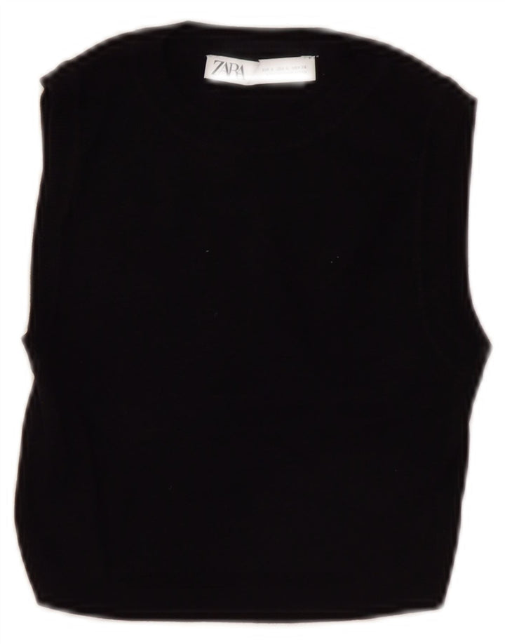 Zara Mujer Crop Vest Top UK 8 Small Viscosa Negra