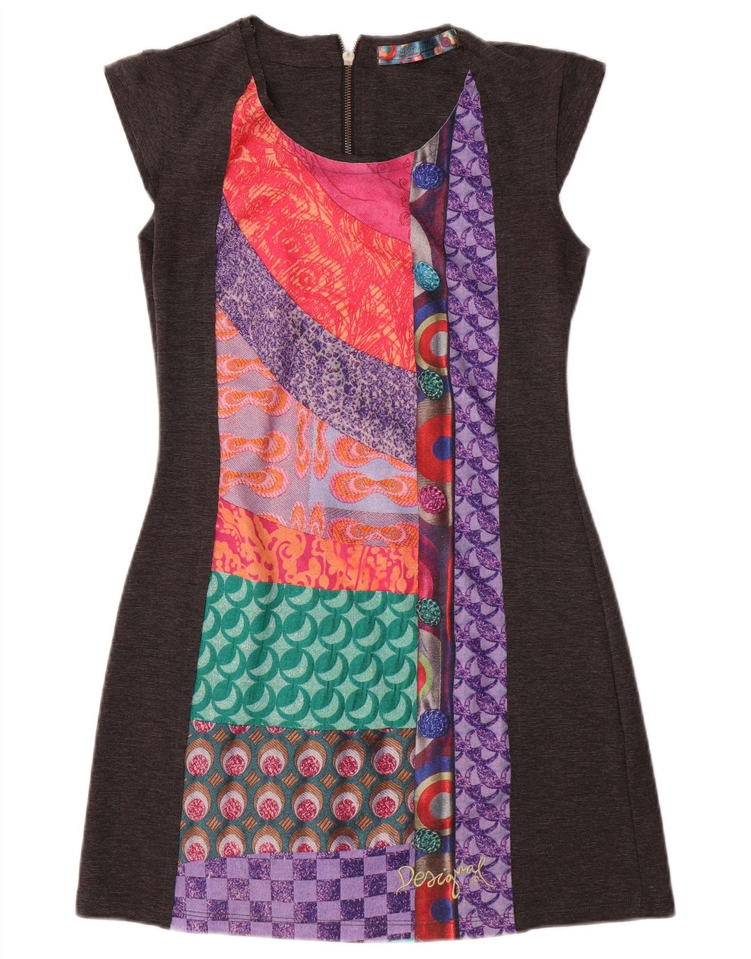 DESIGUAL Vestido tubo para mujer UK 12 Patchwork gris medio