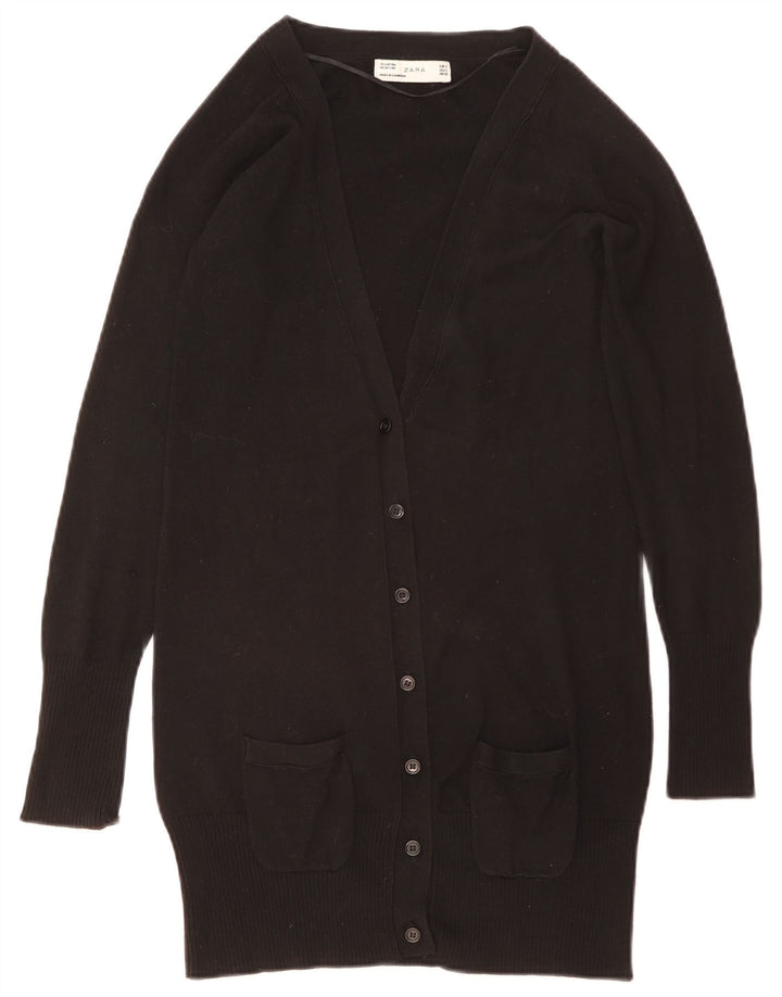 ZARA Mujer Cárdigan Largo Largo UK 40 Small Negro