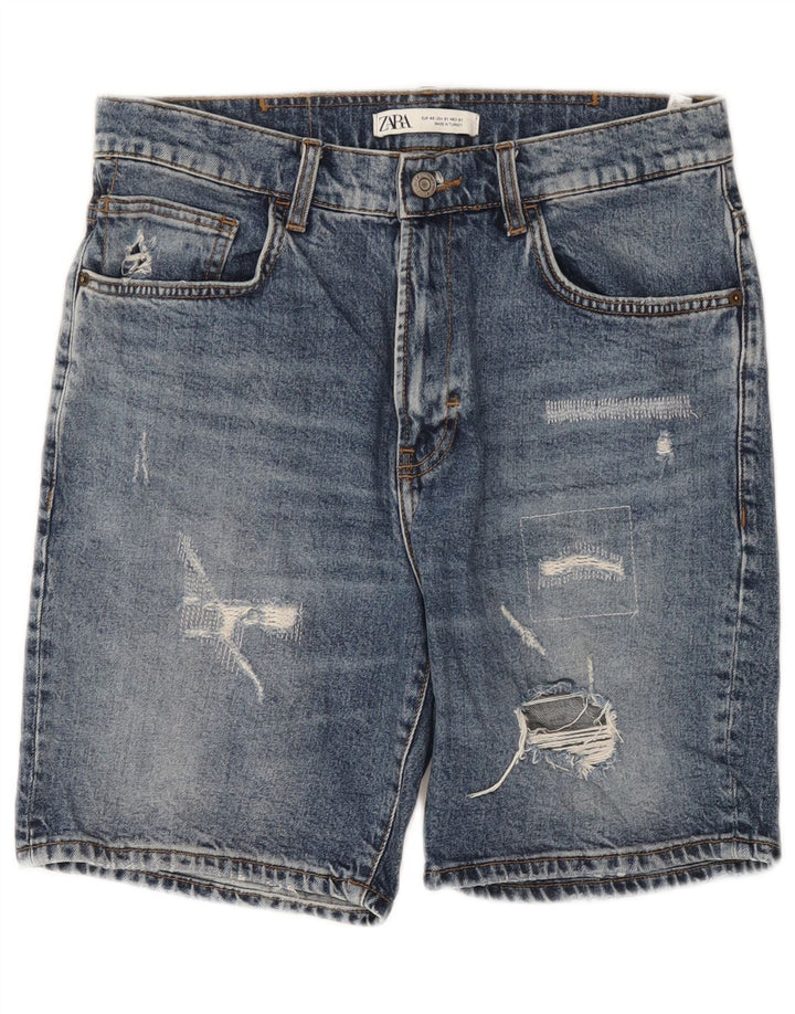 Zara Pantalones cortos de mezclilla desgastados para hombre EU 40 Medium W31 Algodón azul