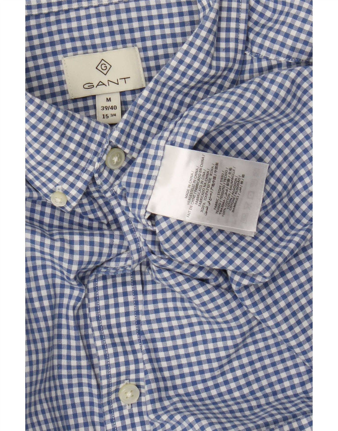 Camisa Gant para hombre talla 39/40 15 3/4 algodón a cuadros azul medio