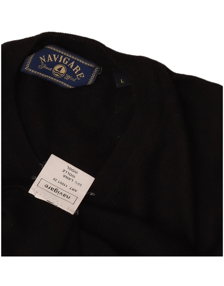 Navigare Jersey con Cuello en V para Hombre, Grande, Lana Negra
