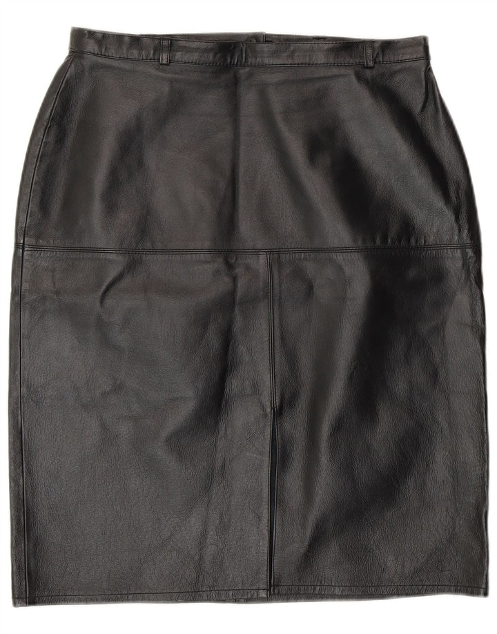 Falda lápiz de cuero vintage para mujer Reino Unido 12 Medio W28 Cuero negro