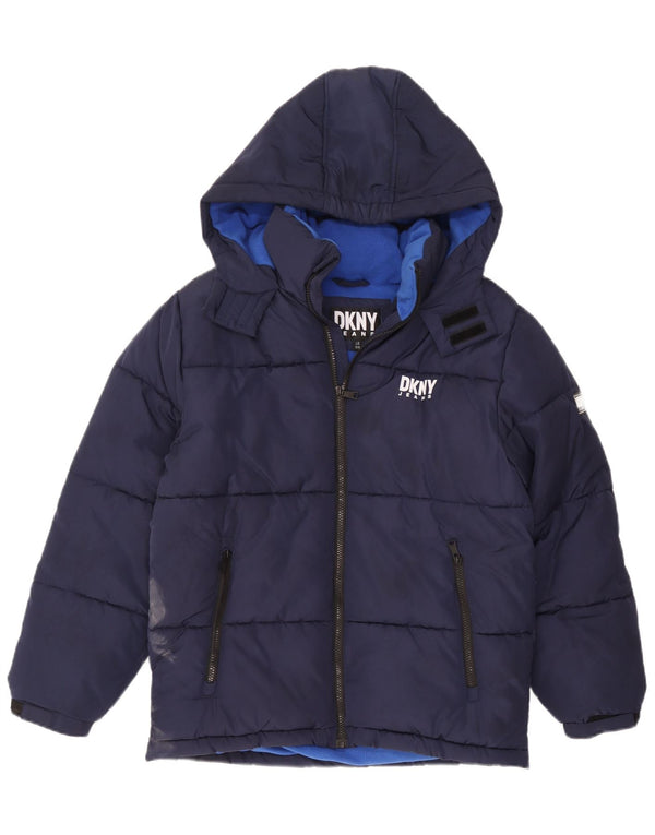 Dkny Chaqueta acolchada con capucha para niños, 14-15 años, grande, azul marino