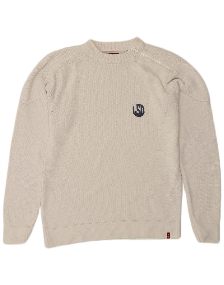 Levi's Jersey con cuello redondo y gráfico para hombre, pequeño, de algodón blanco