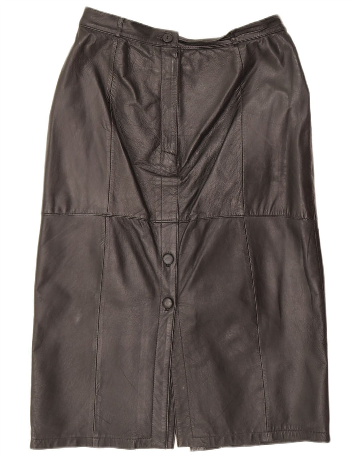 Falda de cuero vintage para mujer IT 42 Mediana W30 Cuero negro