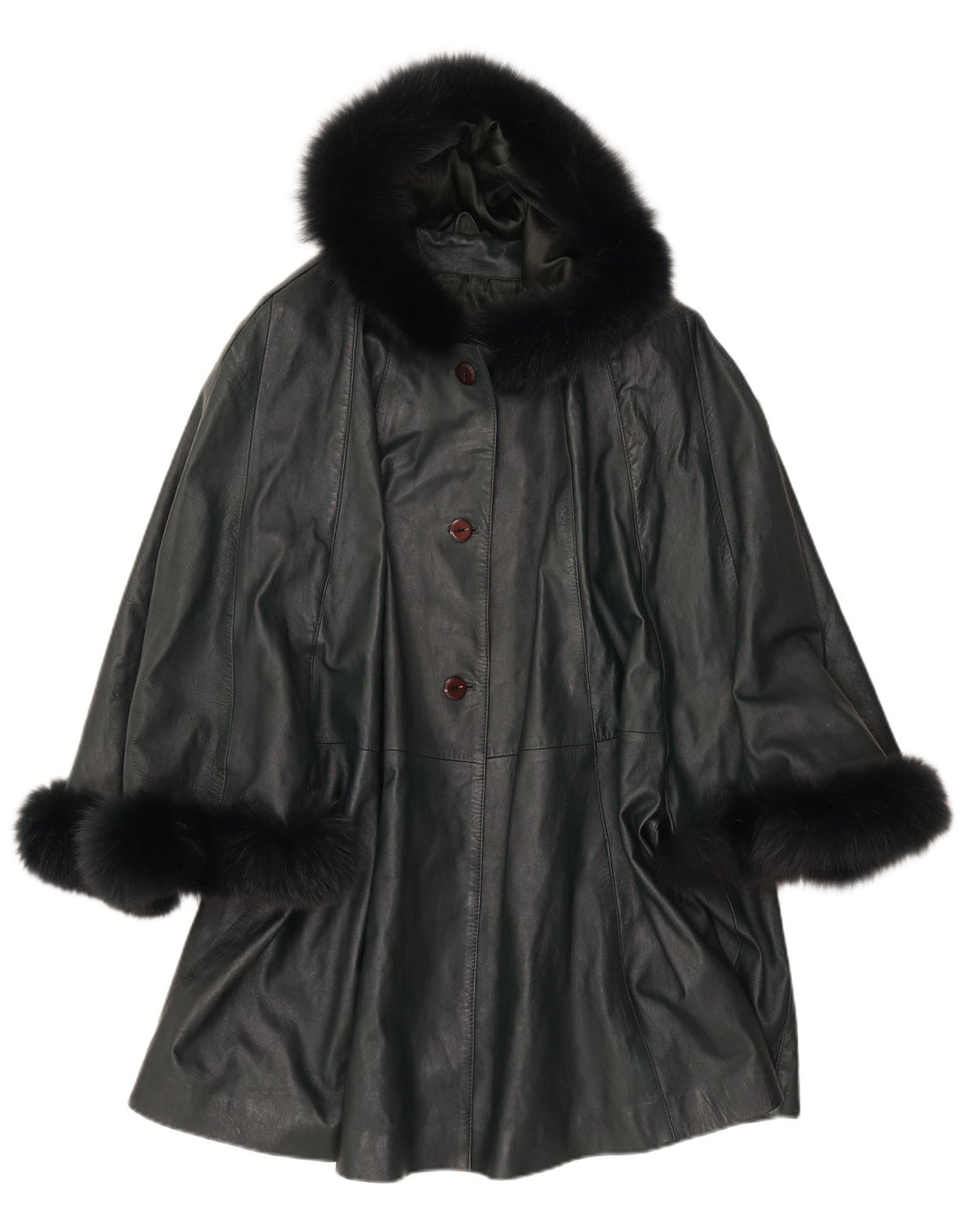 SAKI Abrigo Poncho de Cuero con Capucha para Mujer UK 10 Small Cuero Verde