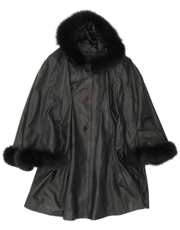 SAKI Abrigo Poncho de Cuero con Capucha para Mujer UK 10 Small Cuero Verde