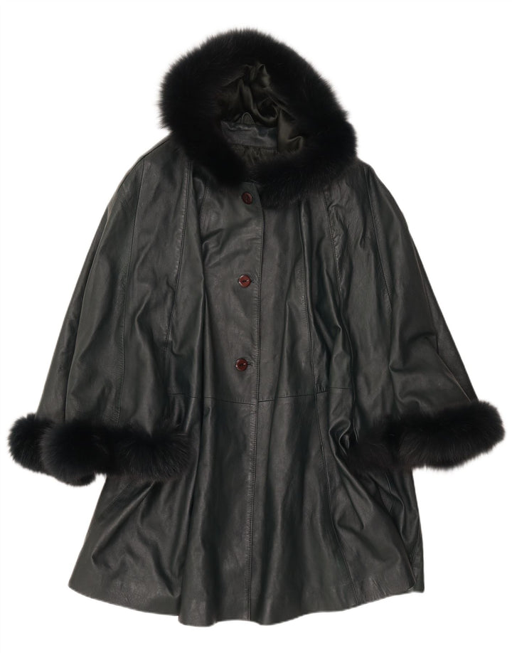 SAKI Abrigo Poncho de Cuero con Capucha para Mujer UK 10 Small Cuero Verde