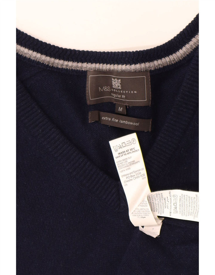 MARKS & SPENCER Suéter tipo jersey con cuello en V y ajuste regular para hombre Azul marino mediano