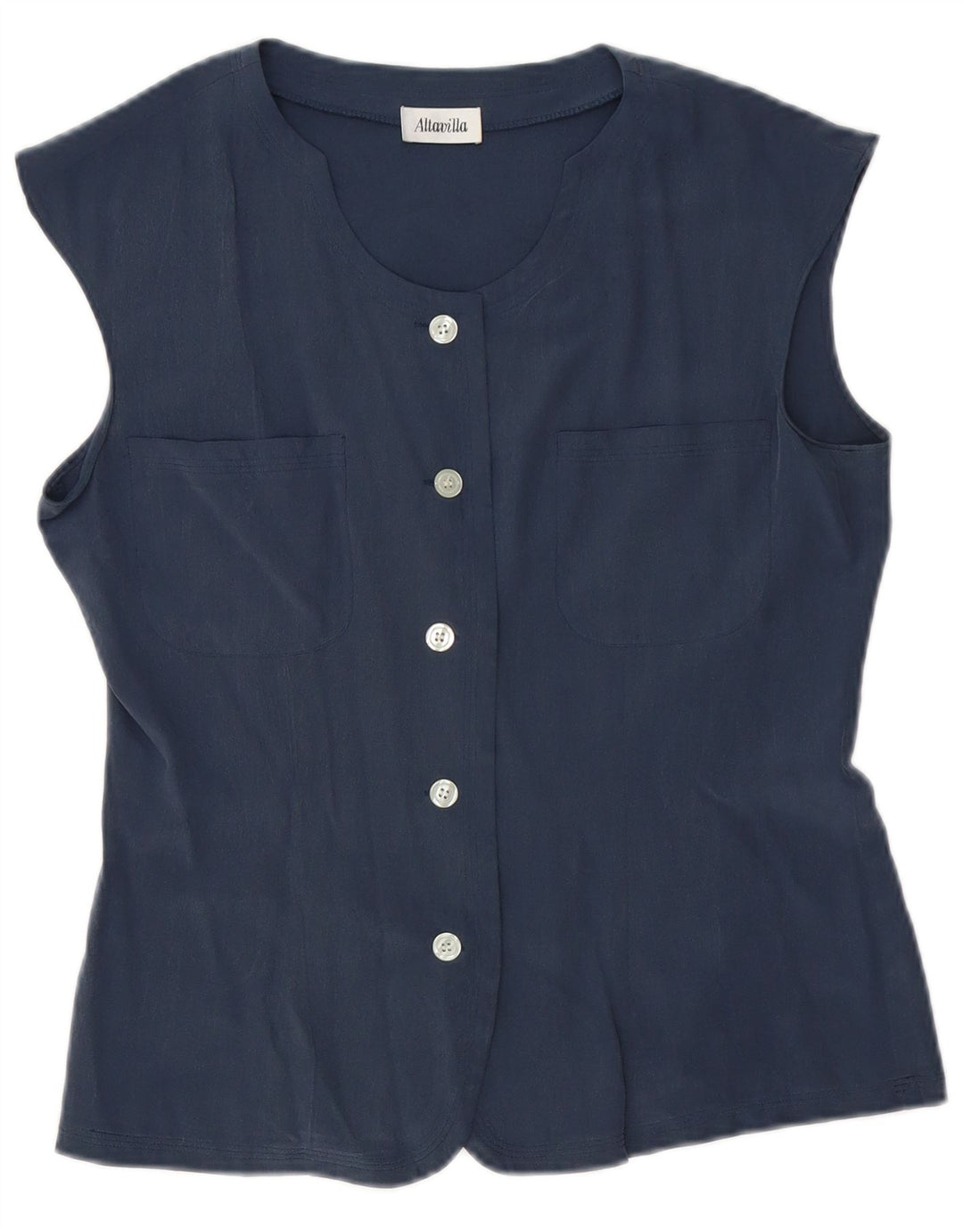 Altavilla Blusa sin mangas para mujer UK 10 Small Seda azul marino
