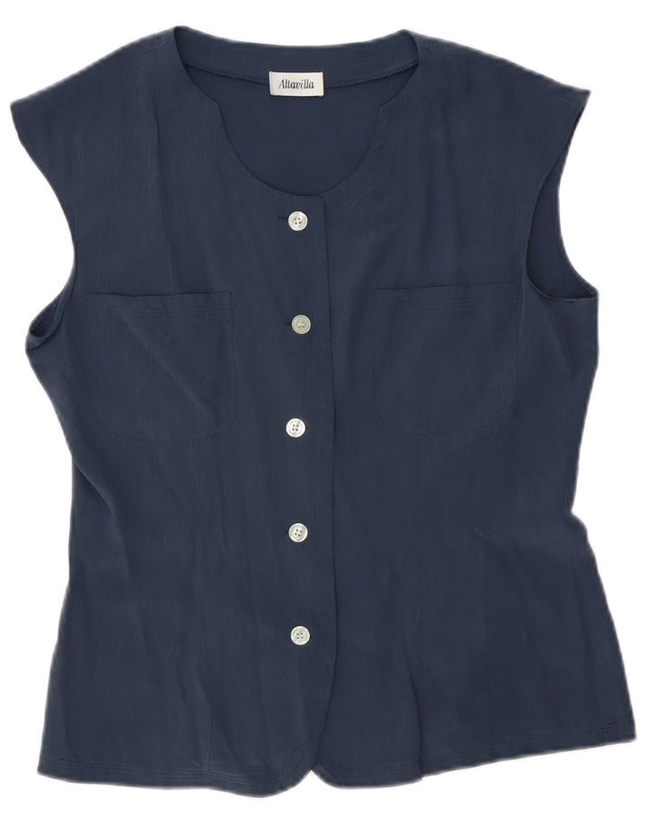 Altavilla Blusa sin mangas para mujer UK 10 Small Seda azul marino