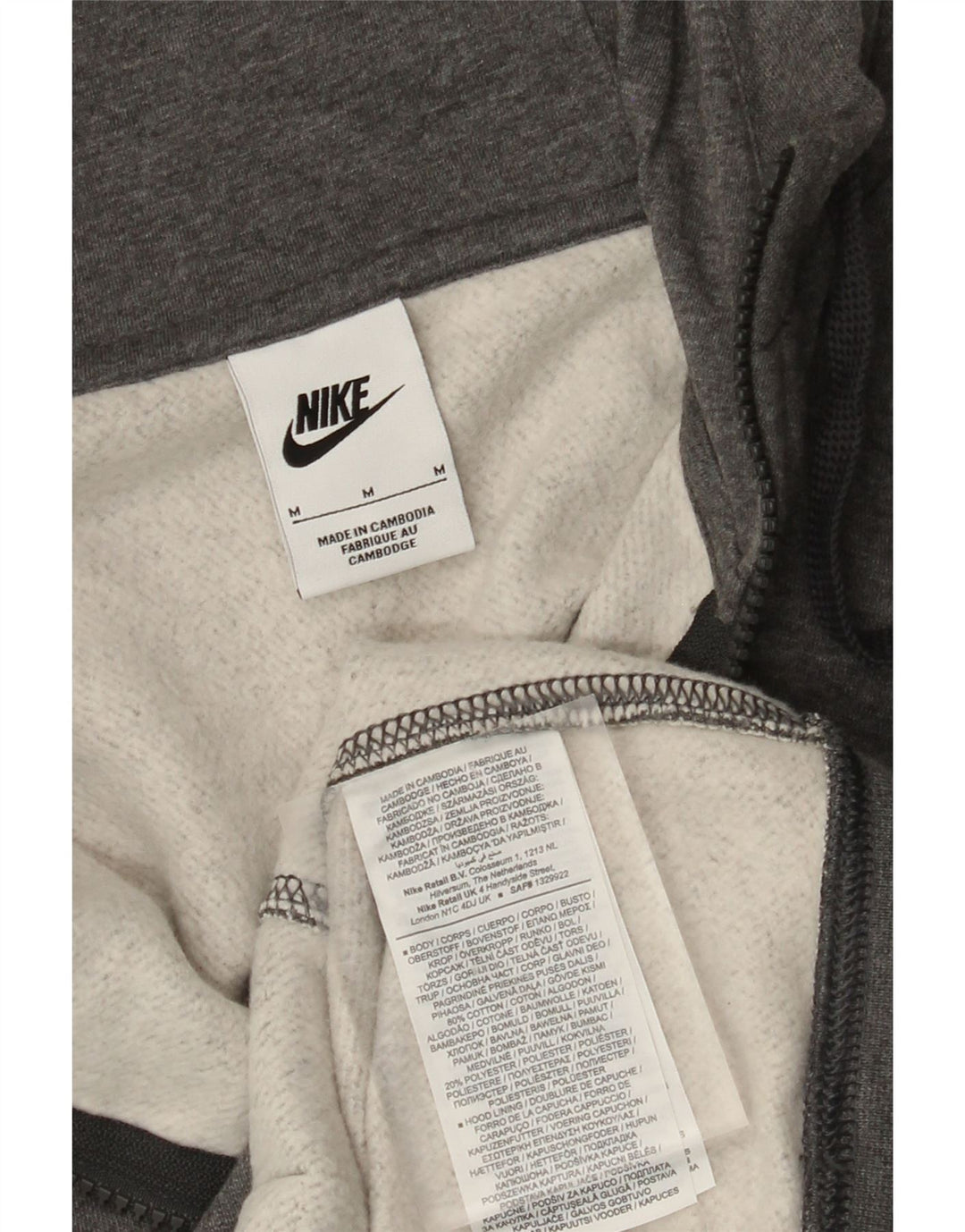 NIKE Sudadera con capucha y cremallera para hombre de algodón moteado gris medio