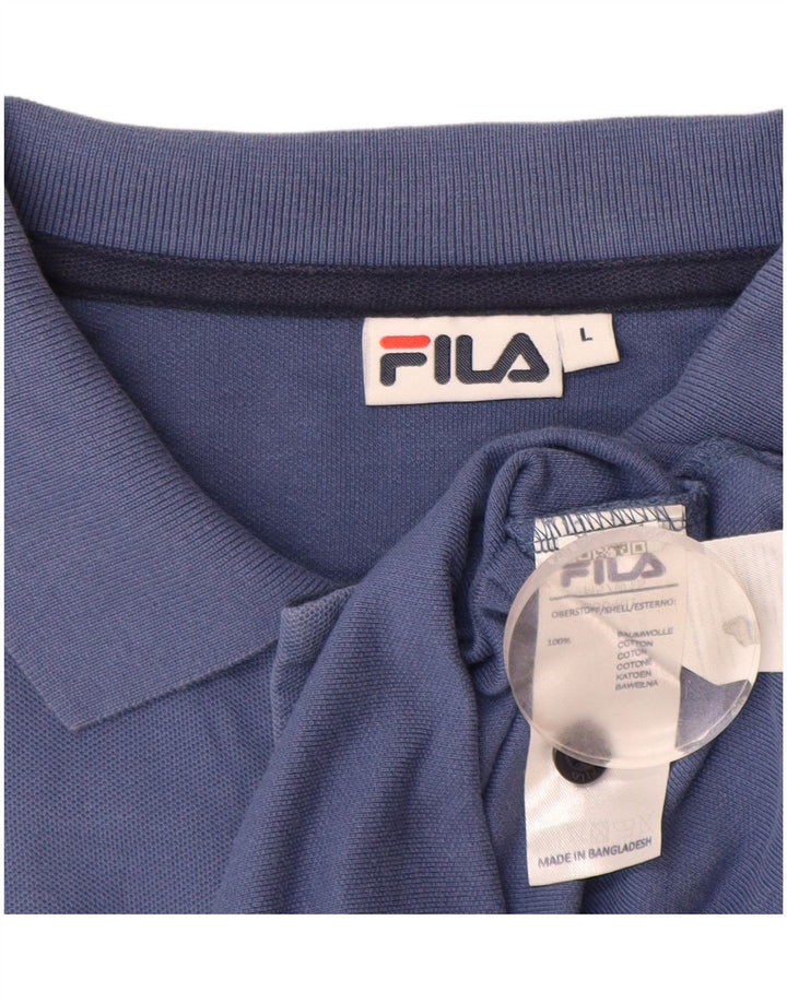 FILA Polo de manga larga para hombre de algodón azul grande