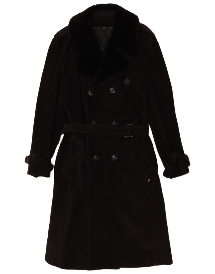 Vintage mujer ante doble pecho abrigo IT 54 3XL negro