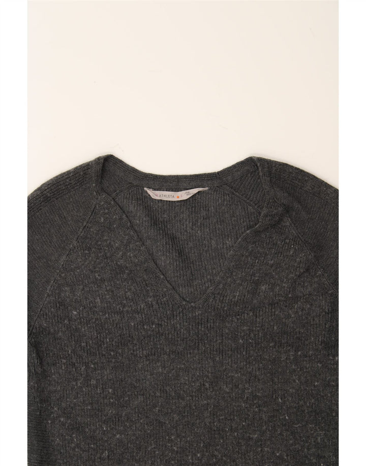 ATHLETA Womens Oversized V-Neck Jumper Sweater UK 10 Small Grey Polyester Vintage Athleta and Second-Hand Athleta from Messina Hembry 