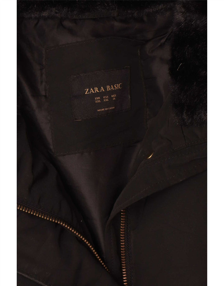Zara Mujer Crop Chaqueta Acolchada ES 39 2XL Poliéster Negro