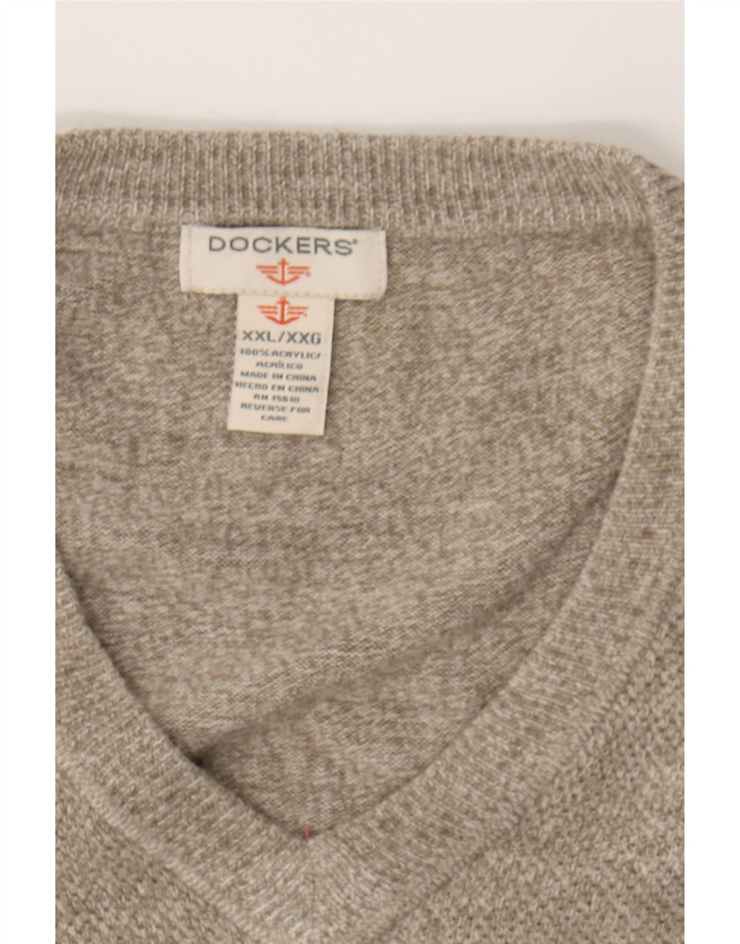 DOCKERS Mens V-Neck Jumper Sweater 2XL Grey Acrylic Vintage Dockers and Second-Hand Dockers from Messina Hembry 